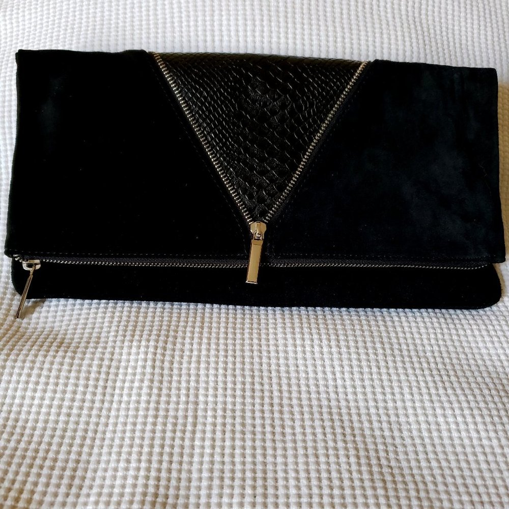 RARE Express Women's Large GENIUNE SUEDE Croc Design Foldover Clutch